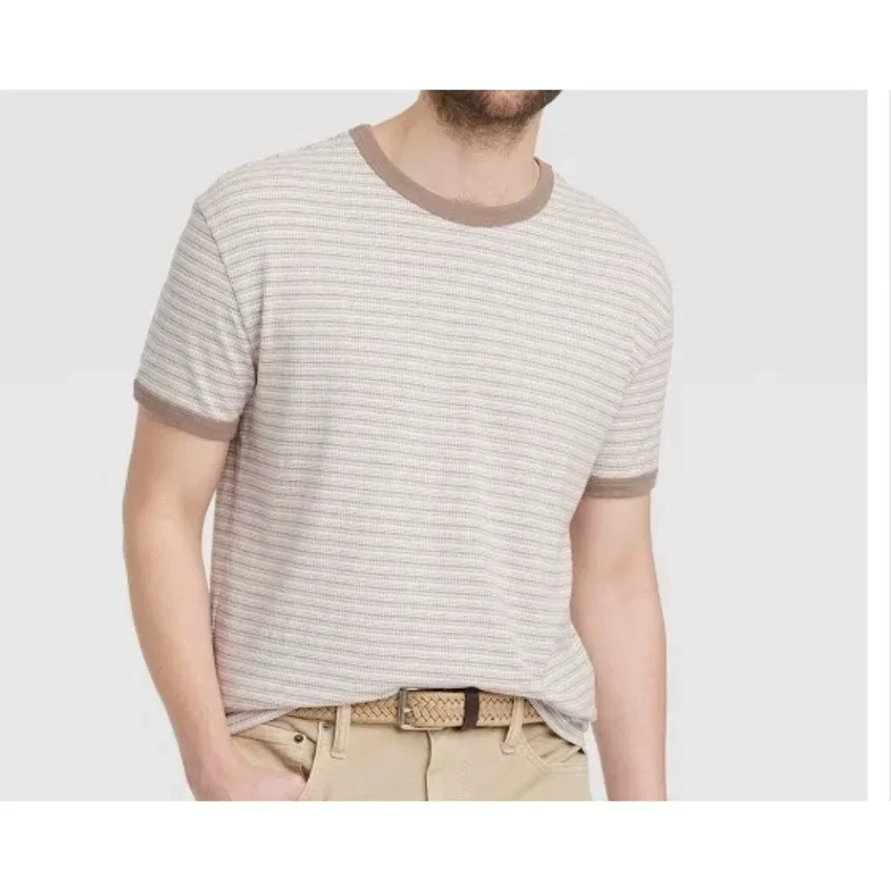 XL - Mens Striped Short Sleeve Standard Fit T-Shirt - Goodfellow Co - Brown SzXL - Picture 1 of 6